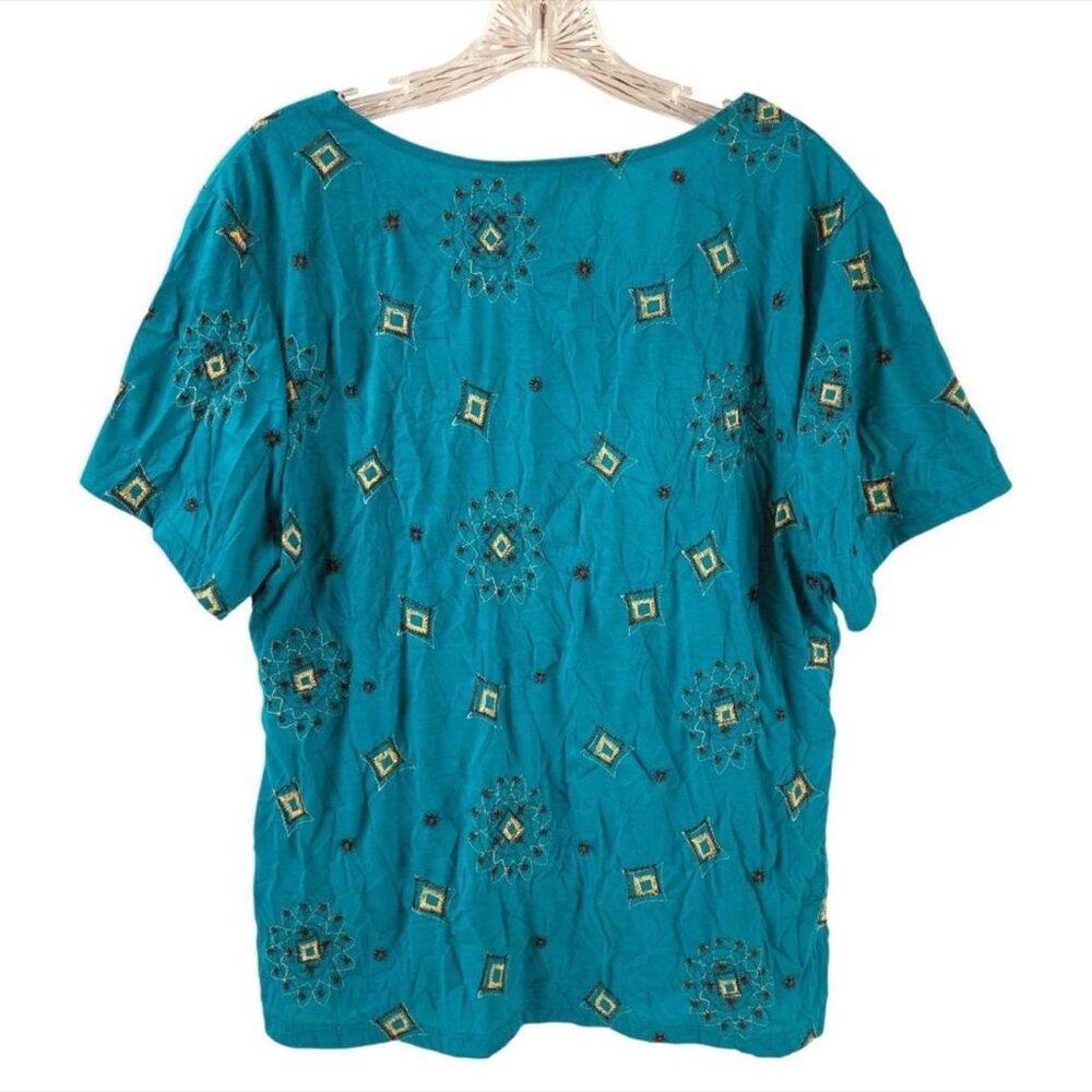 Cydney Mar Embroidered Babydoll Top Size Xl Teal Blue View 2